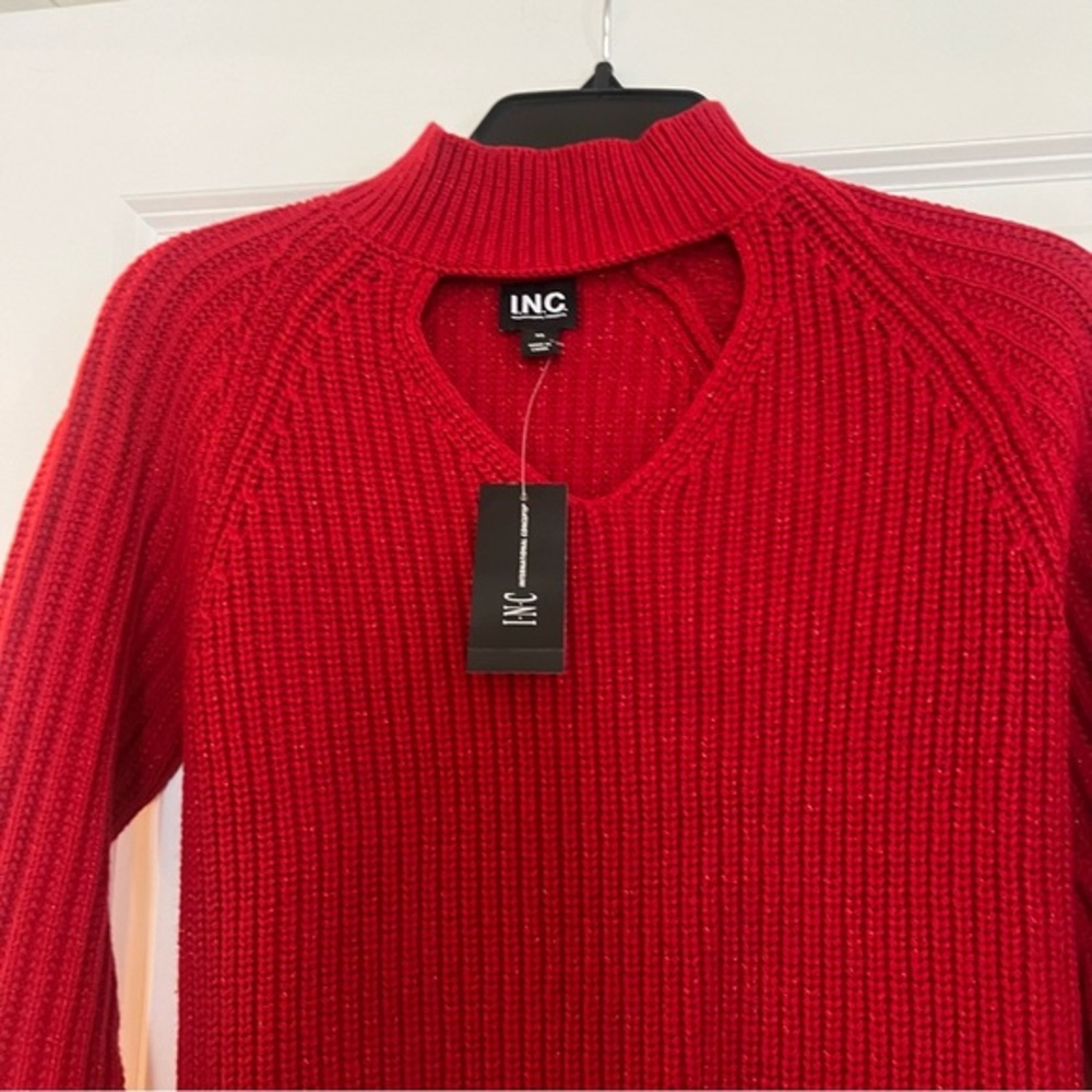 Red keyhole, shimmery sweater nwt. Xs - Picture 3 of 3